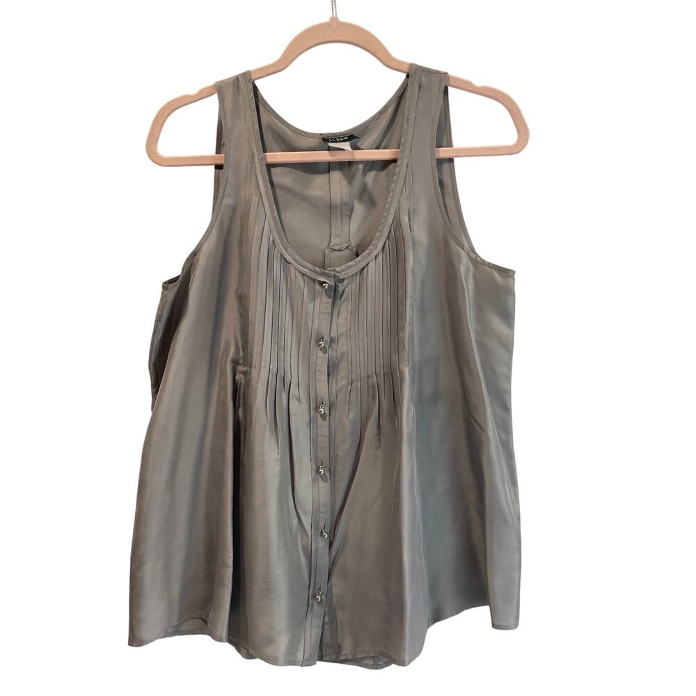 J.Crew Women’s Sleeveless Gray Top Button Front Scoop Neck Silver Buttons Size M